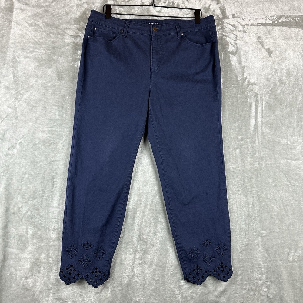 Charter Club Jeans Women's 16W Dark Blue Bristol Skinny Ankle Scallop Eyelet